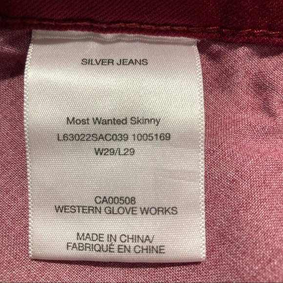 SILVER JEANS CO Sz 29 x 29  Skinny Mid-Rise Red NWT - Picture 7 of 8